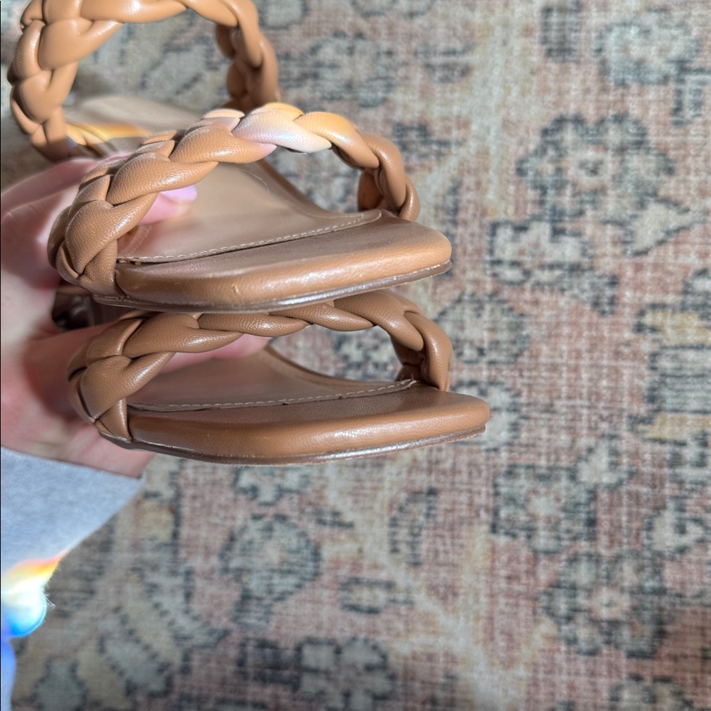 Braided Double Strap Slide Sandals - Tan WIDE - Picture 3 of 3